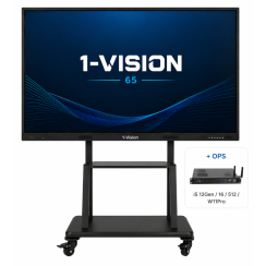 Інтерактивна панель 1-Vision 65, ПК модуль (i5-12Gen/16/512/W11Pro), мобільний стенд